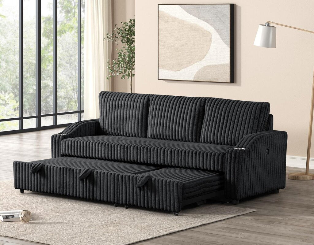 Lillian Black Corduroy NEW Sleeper Sofa 82x33/58x34