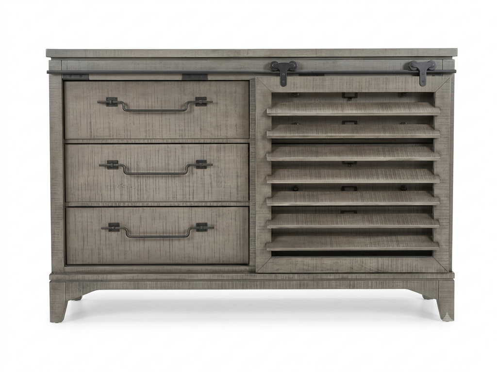 86352 Sliding Door 6 Drawer Dresser 64x60x43
