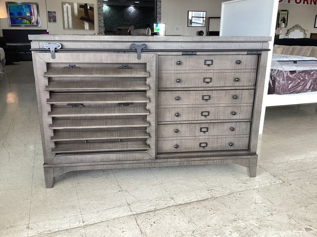 86352 Sliding Door 6 Drawer Dresser 64x60x43