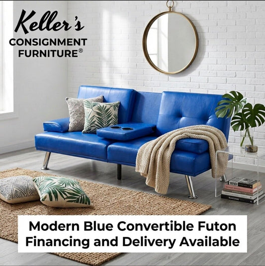 86329 - Modern Blue Convertible Futon 65x32-38x14