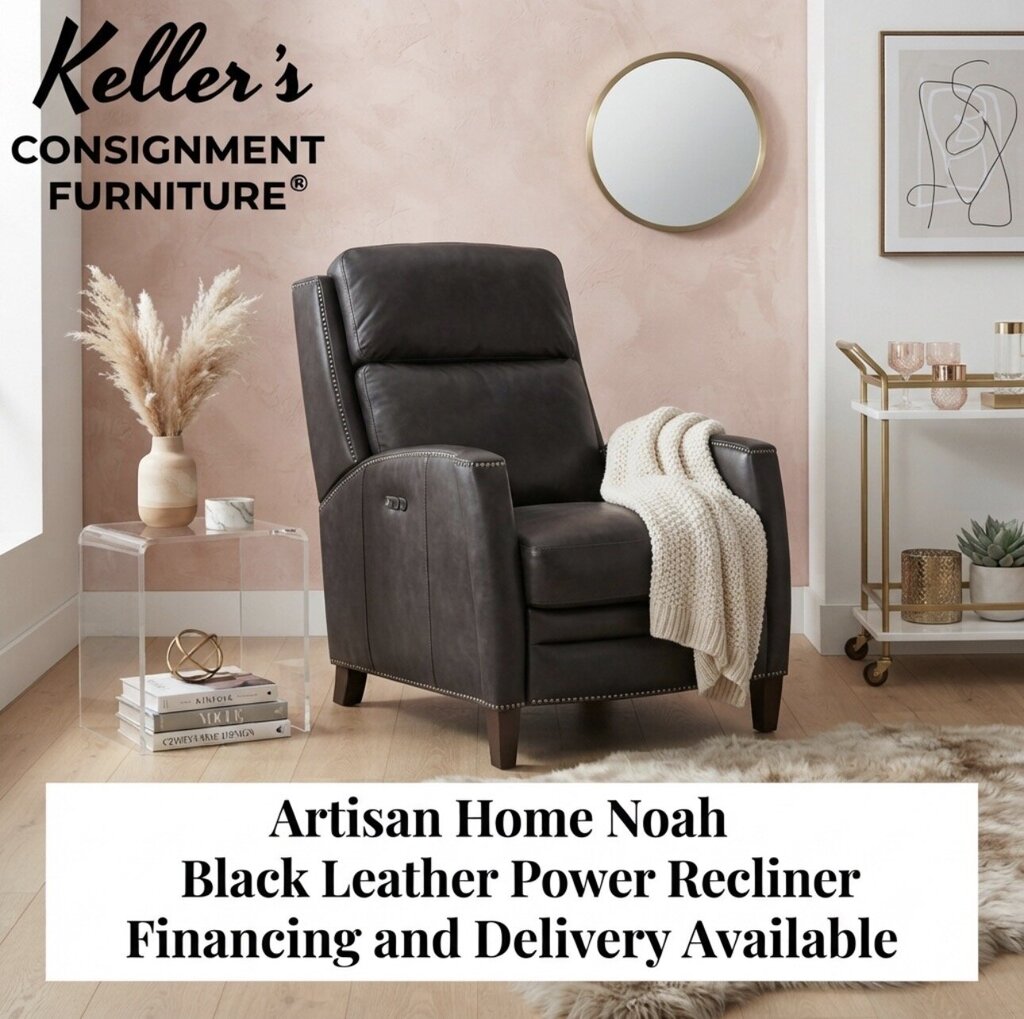 86336 Artisian Home Noah Black Leather Power Recliner 28x37x41