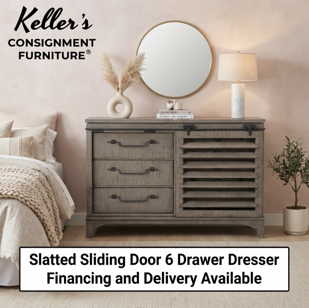86332 - Sliding Door 6 Drawer Dresser 64x60x43