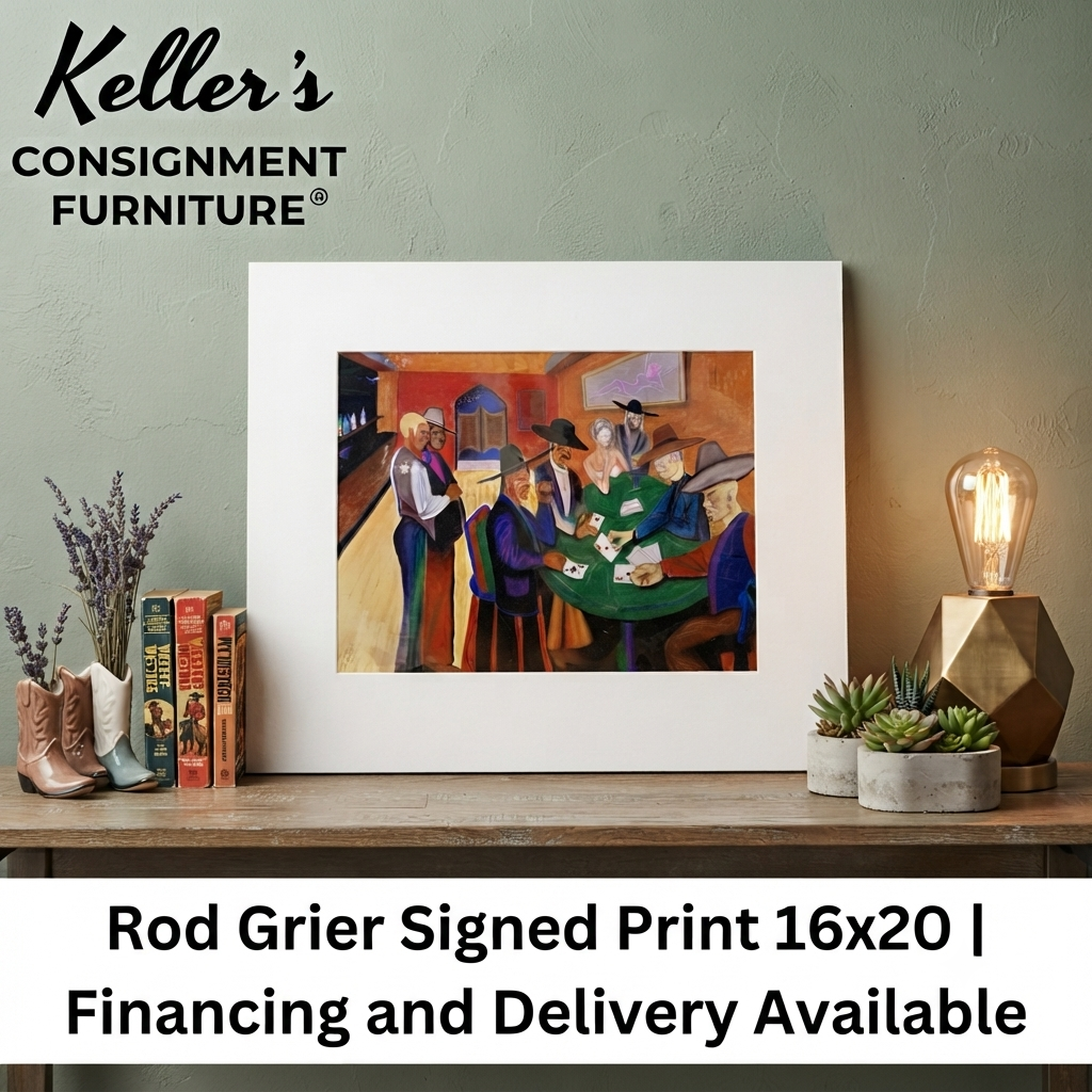 74023 - Matted Print "Cowboy Poker" Signed By Rod Grier 20x16