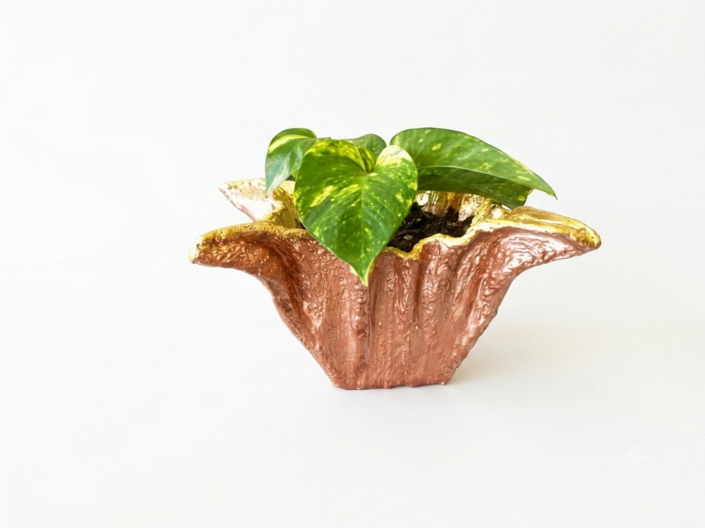 86368 Handmade Cement Planter w/Golden Pothos 8x8x5