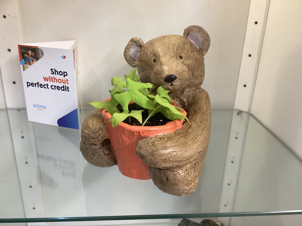 86370 Handmade Cement Teddy Bear Planter 10x9x9