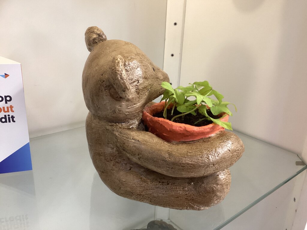 86370 Handmade Cement Teddy Bear Planter 10x9x9