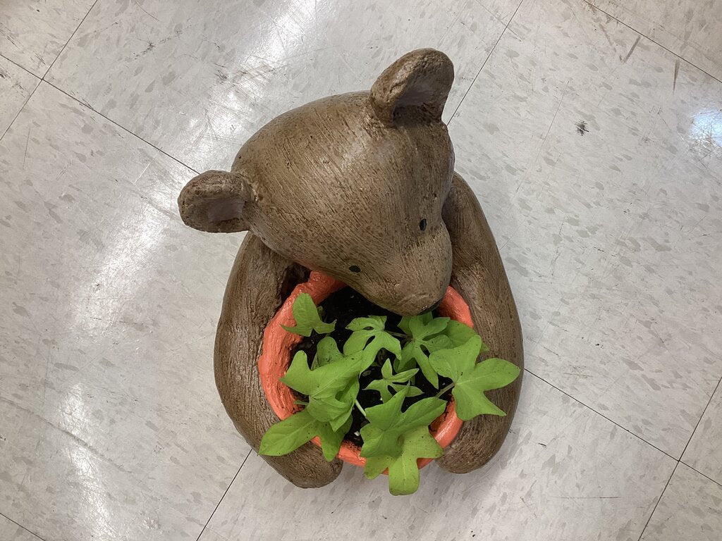86370 Handmade Cement Teddy Bear Planter 10x9x9
