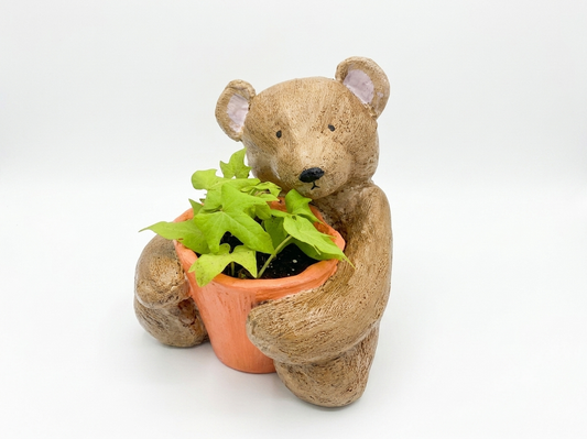86370 Handmade Cement Teddy Bear Planter 10x9x9