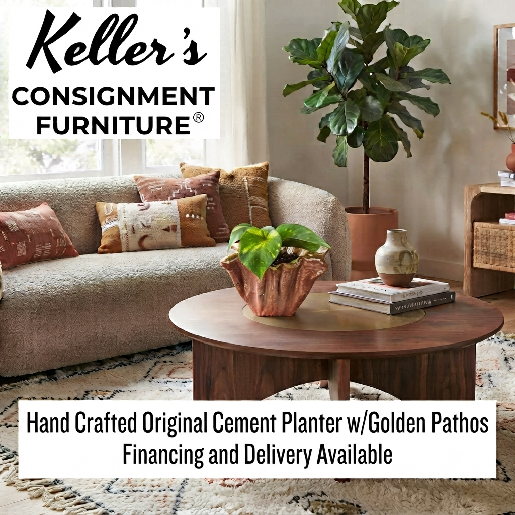 86368 - Handmade Cement Planter w/Golden Pothos 8x8x5