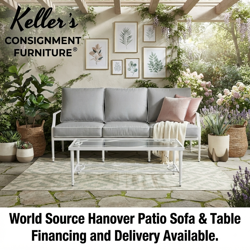 85430-2pc - World Source Hanover Patio Sofa & Table 74x32x36, 46x24x18