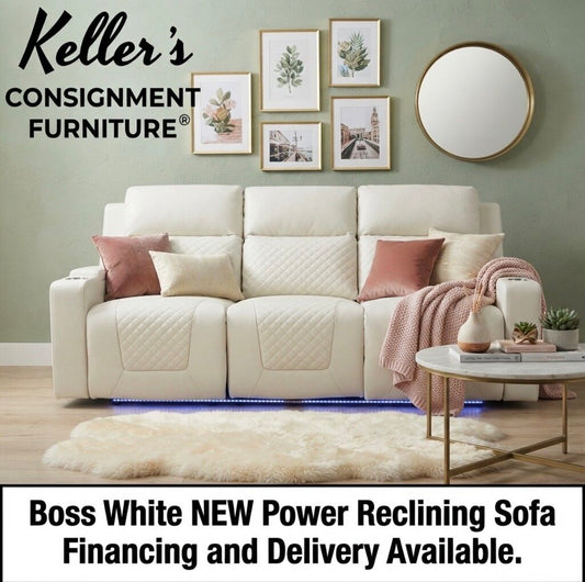 Boss White NEW Power Reclining Sofa 82x39x41 (697190)