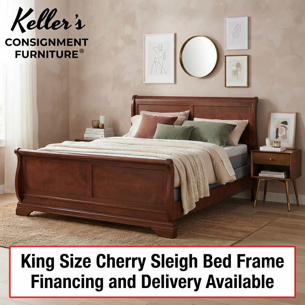 86402 - King Size Cherry Sleigh Bed Frame 82x89x46