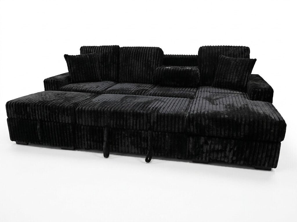 Cozy Black NEW 4pc Sleeper Sectional w/Storage Ottoman