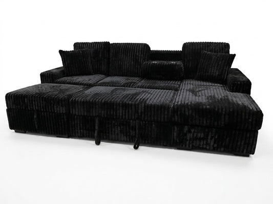 Cozy Black NEW 4pc Sleeper Sectional w/Storage Ottoman