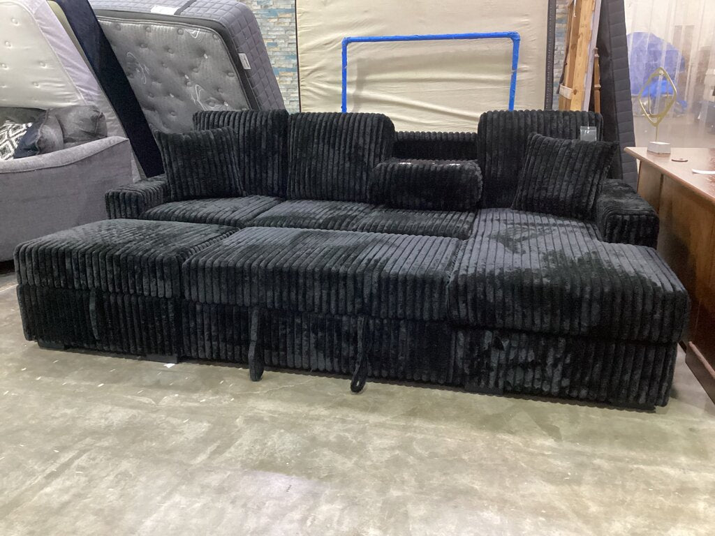Cozy Black NEW 4pc Sleeper Sectional w/Storage Ottoman