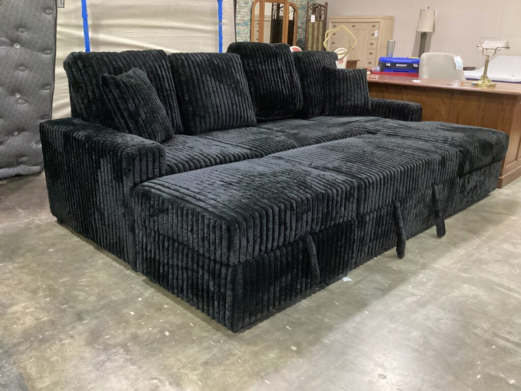 Cozy Black NEW 4pc Sleeper Sectional w/Storage Ottoman