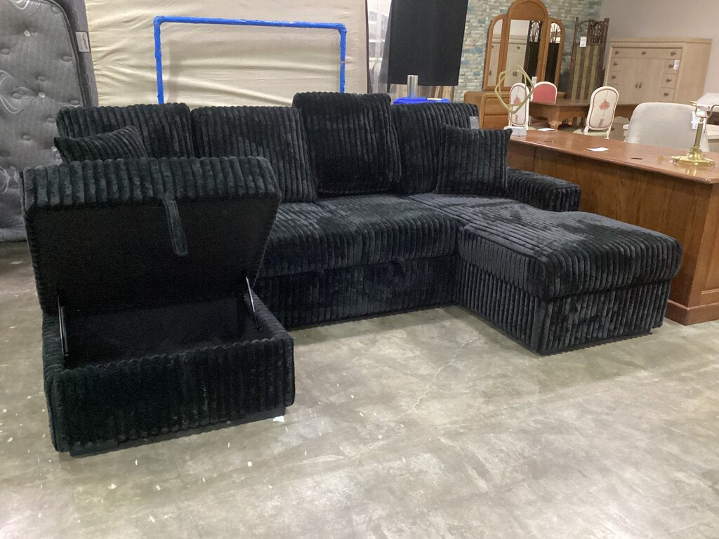 Cozy Black NEW 4pc Sleeper Sectional w/Storage Ottoman