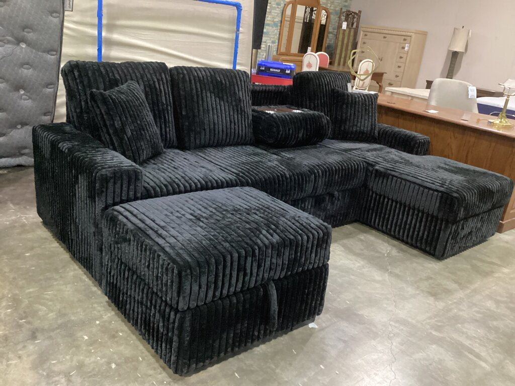 Cozy Black NEW 4pc Sleeper Sectional w/Storage Ottoman