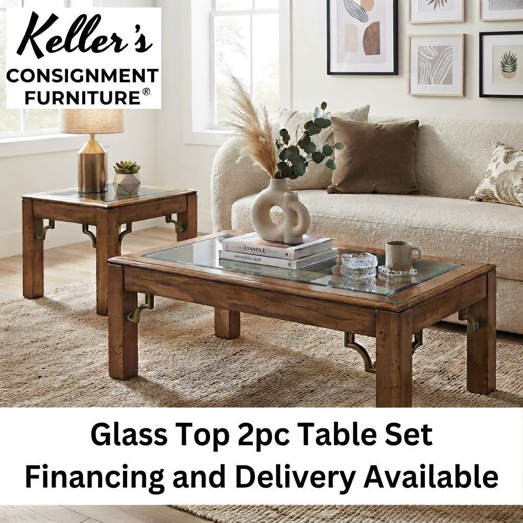 86123 - Glass Top 2pc Table Set 23x59x16; 29x29x21