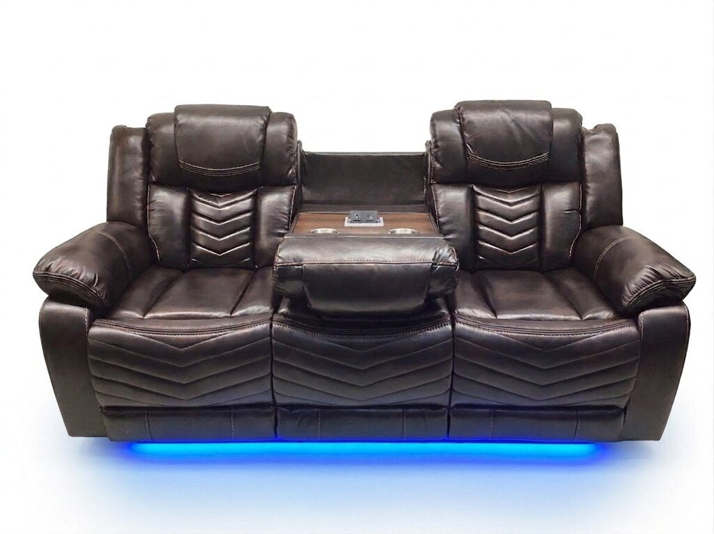 Navigator Brown NEW Reclining Sofa w/Console, USB & C, LED Lights 86x38x41 (653320)