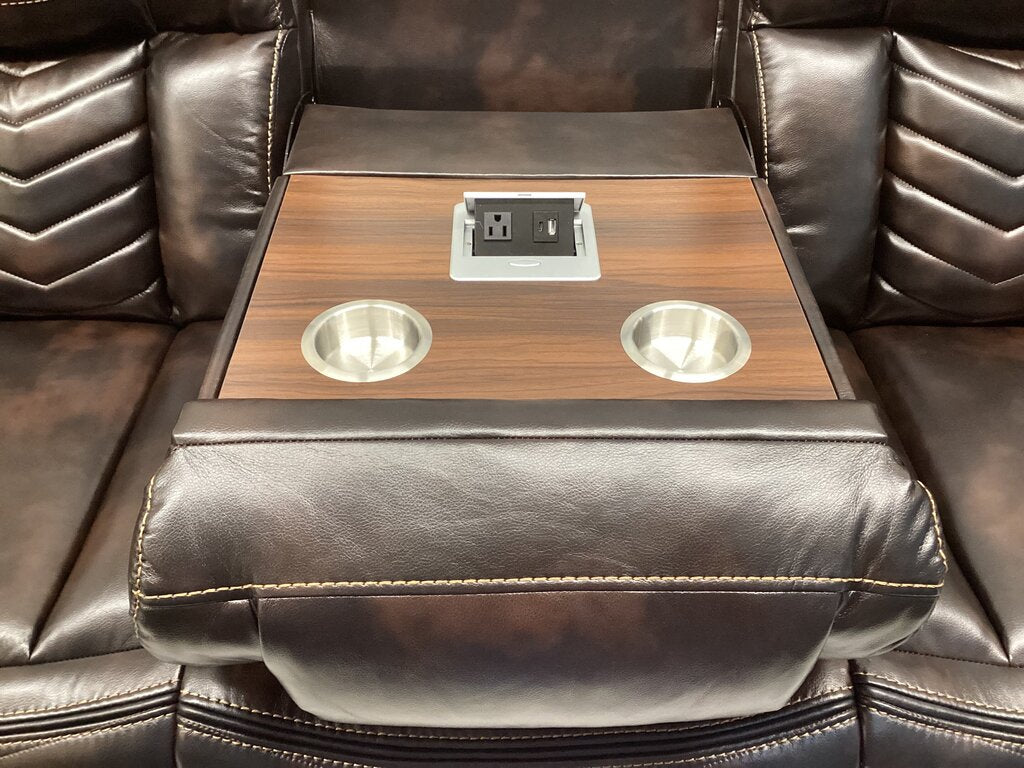 Navigator Brown NEW Reclining Sofa w/Console, USB & C, LED Lights 86x38x41 (653320)