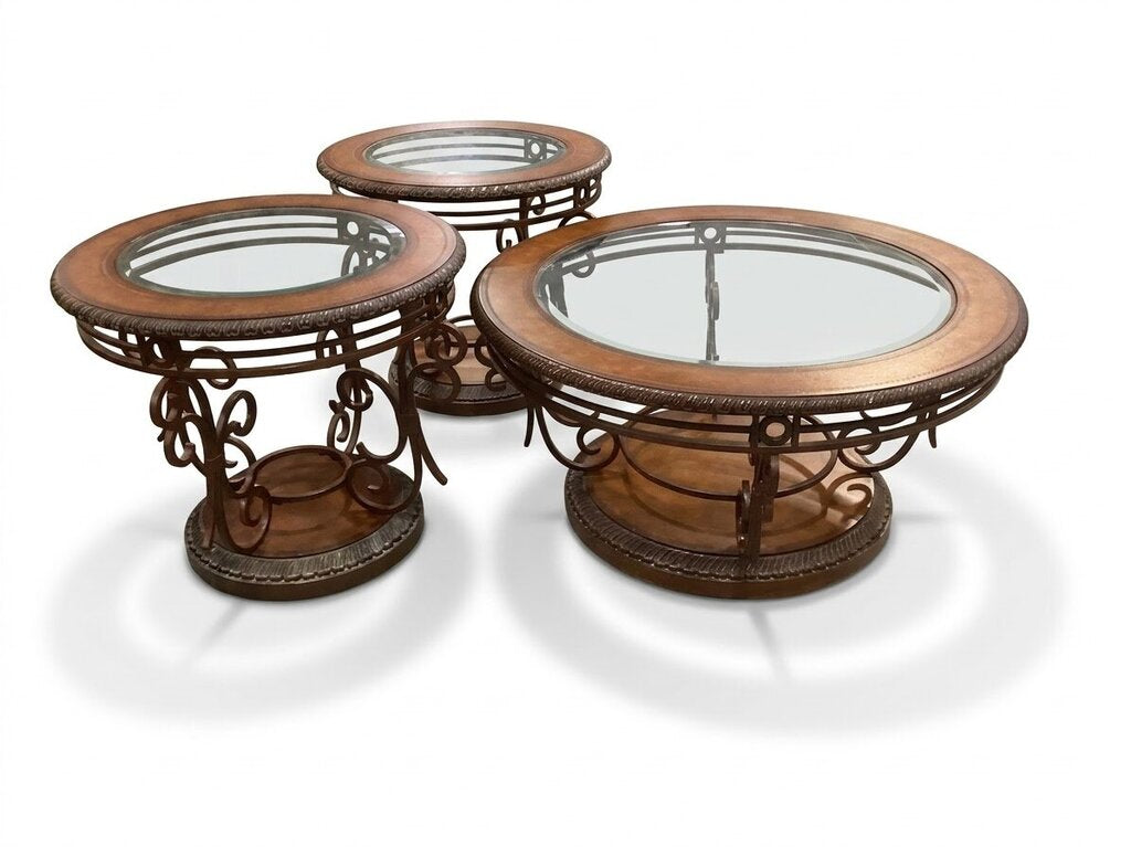86427 Traditional 3pc Glass Top Occasional Set