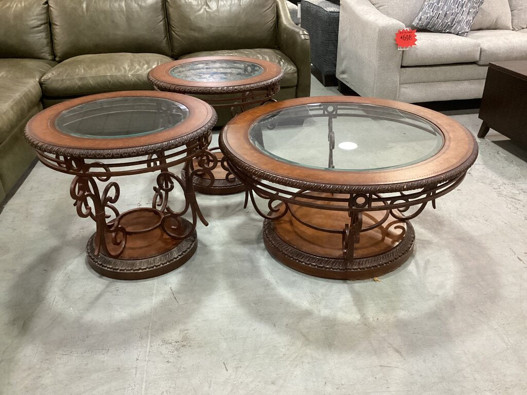 86427 Traditional 3pc Glass Top Occasional Set