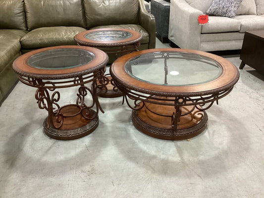 86427 Traditional 3pc Glass Top Occasional Set