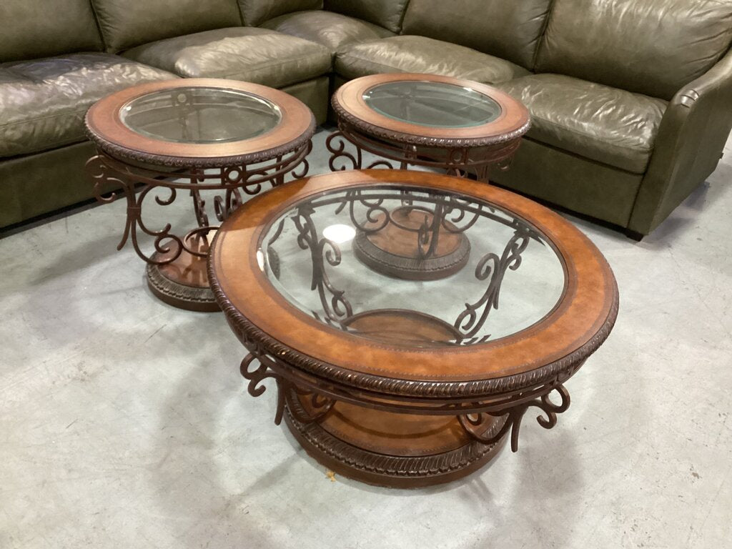 86427 Traditional 3pc Glass Top Occasional Set