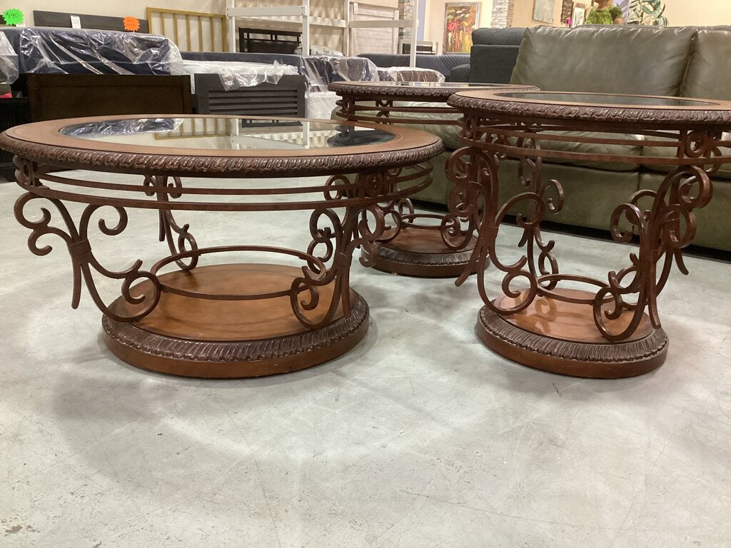86427 Traditional 3pc Glass Top Occasional Set