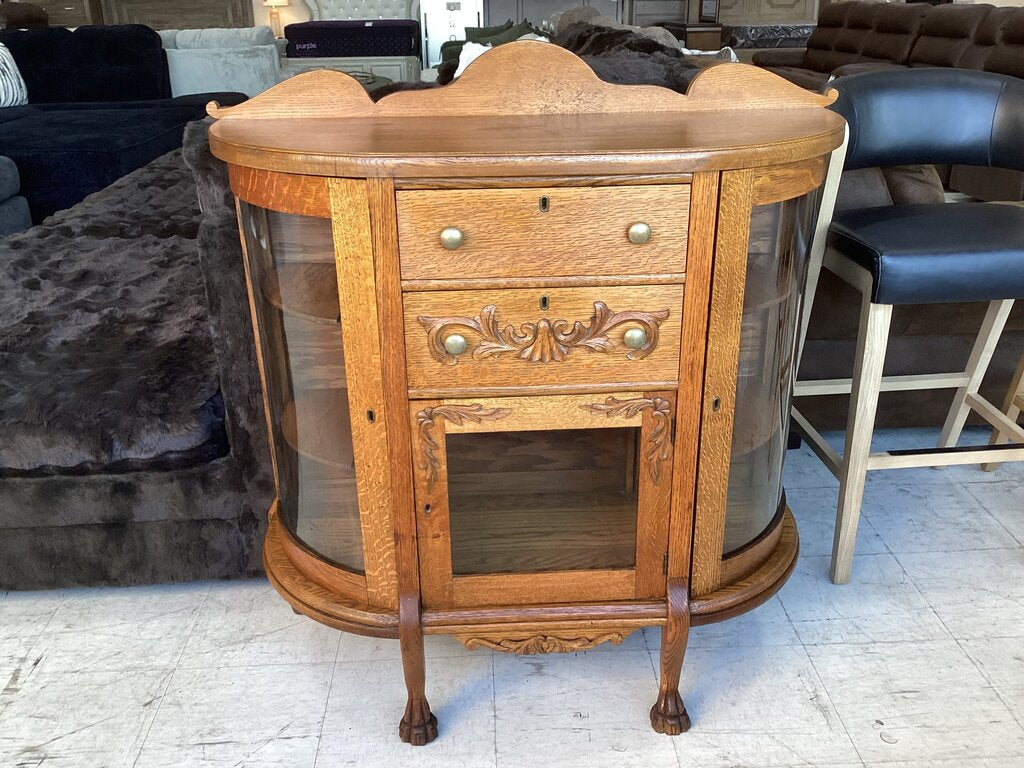 86428 Antique Quarter-Sawn Oak Curved Glass Sideboard Buffet