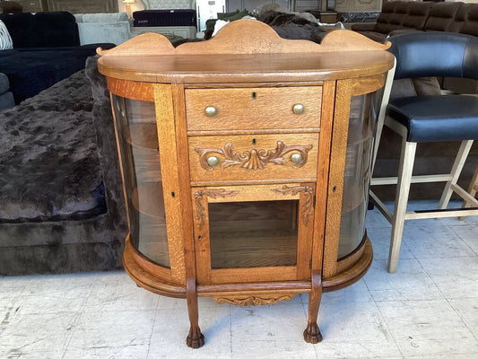 86428 Antique Quarter-Sawn Oak Curved Glass Sideboard Buffet