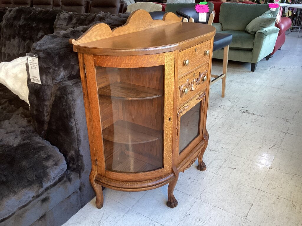 86428 Antique Quarter-Sawn Oak Curved Glass Sideboard Buffet