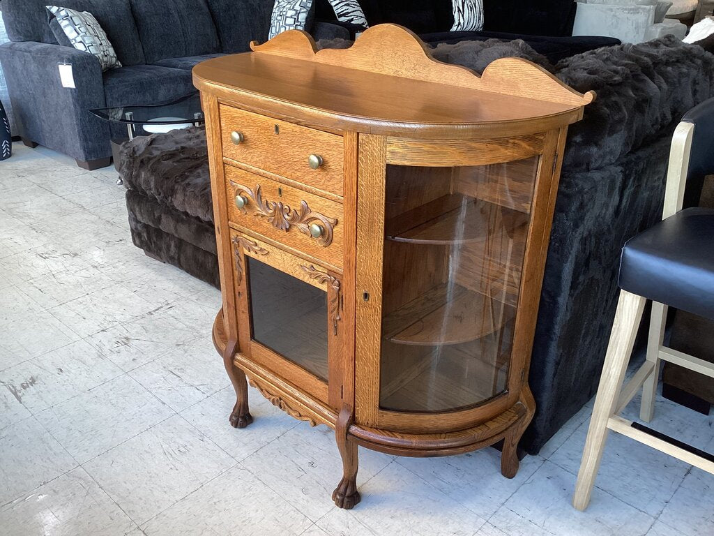 86428 Antique Quarter-Sawn Oak Curved Glass Sideboard Buffet