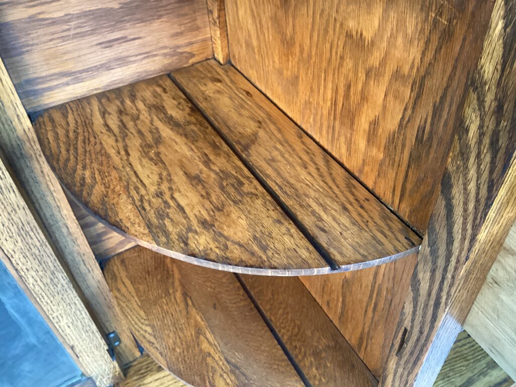 86428 Antique Quarter-Sawn Oak Curved Glass Sideboard Buffet