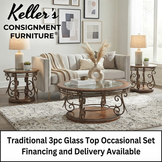 86427 Traditional 3pc Glass Top Occasional Set