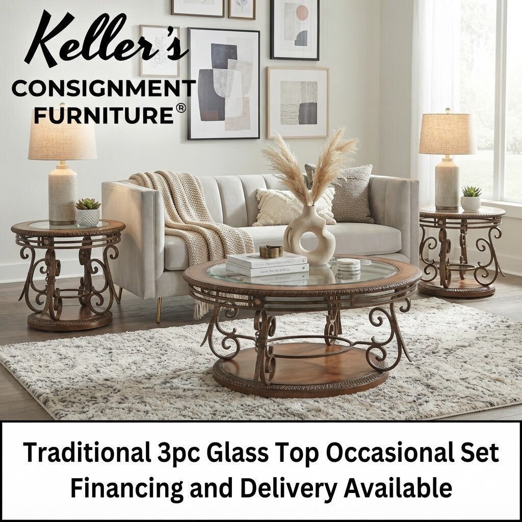 86427 - Traditional 3pc Glass Top Occasional Set
