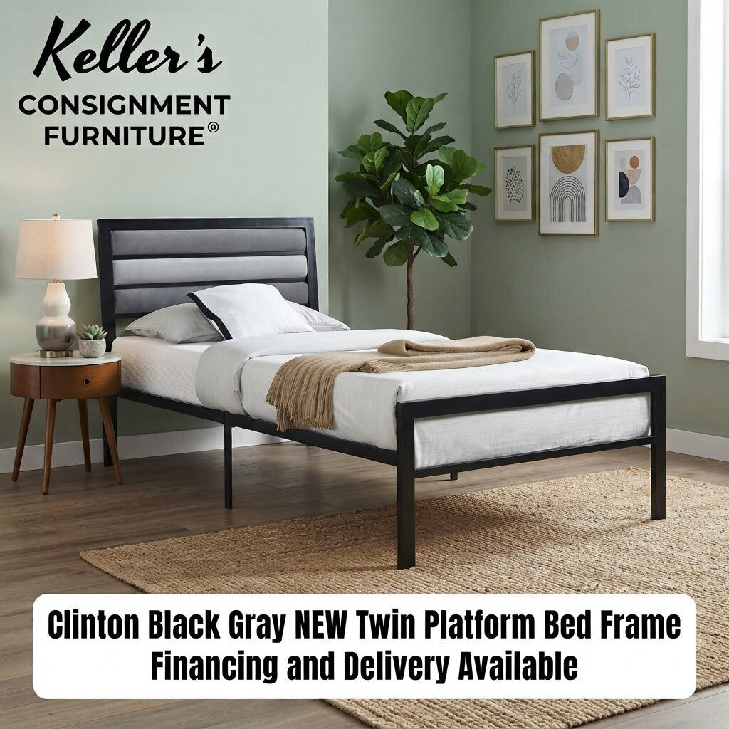 Clinton Black Gray NEW Twin Platform Bed Frame (216210)