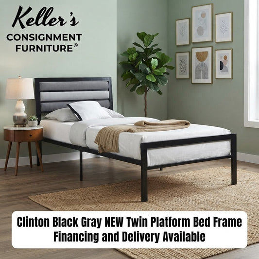 Clinton Black Gray NEW Twin Platform Bed Frame (216210)