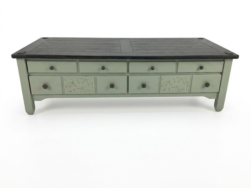 86429 Hand Painted Olive and Black Storage Coffee Table 54x26x16