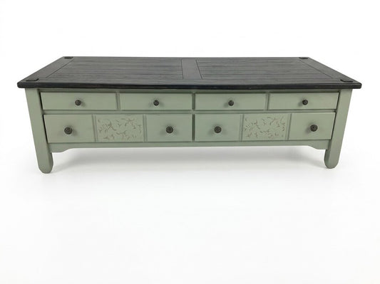 86429 - Hand Painted Olive and Black Storage Coffee Table 54x26x16