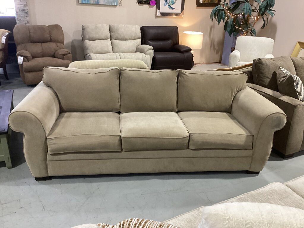 86441 - Beige Roll-Arm Plush Back Sofa 94x38x34