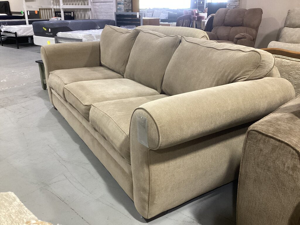 86441 - Beige Roll-Arm Plush Back Sofa 94x38x34