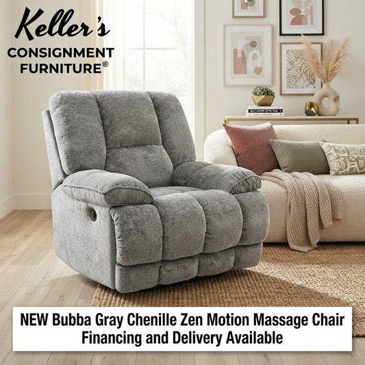 Bubba Gray Chenille Zen NEW Motion Massage Chair 41x35x42 (0627092)