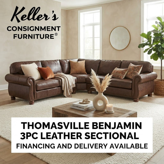86486 - Thomasville Benjamin 3pc Leather Sectional 120x120x36