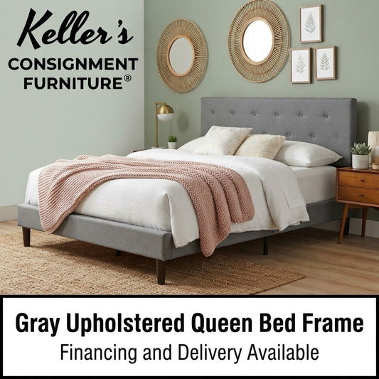 86493 - Gray Upholstered Queen Bed Frame 61x26x41