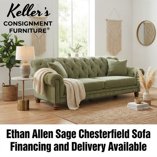 86518 - Ethan Allen Sage Chesterfield Sofa 91x38x35