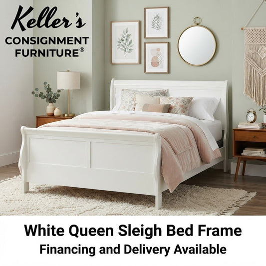 86513 - White Queen Sleigh Bed Frame 63x91x47