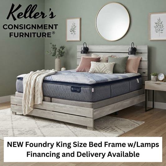 Foundry NEW King Size Bed Frame w/Lamps 79x84x59