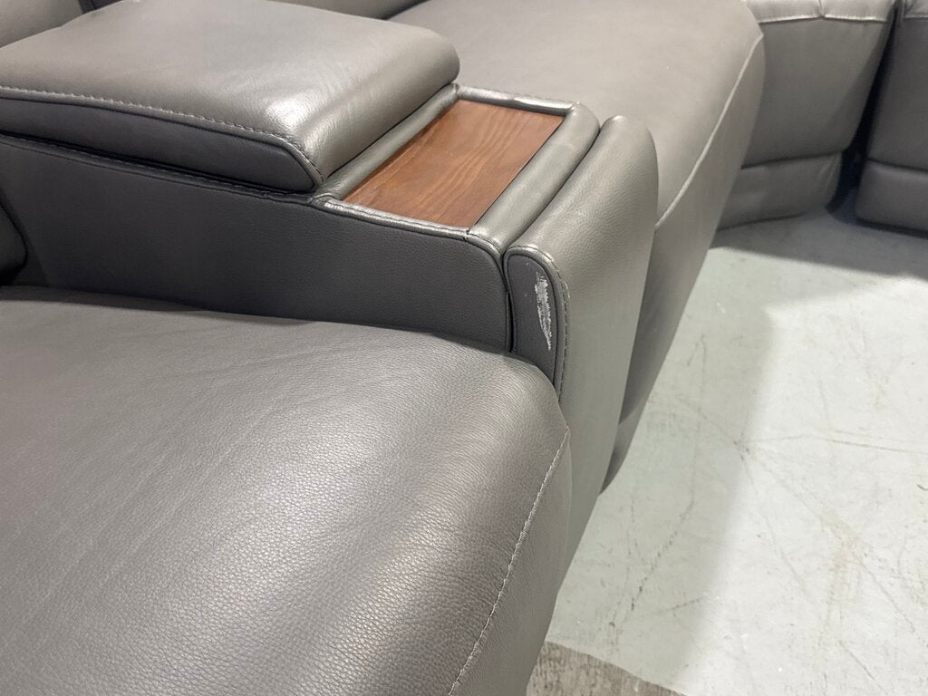 86606 - Gray Leather Power Reclining Sectional